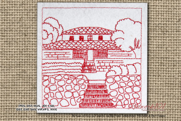 Indian House Village Redwork Embroidery Review
