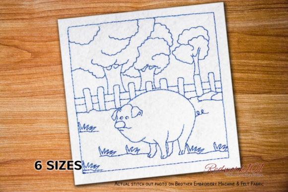 Pig Standing in Field Redwork